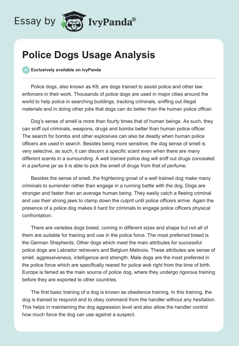Police Dogs Usage Analysis. Page 1