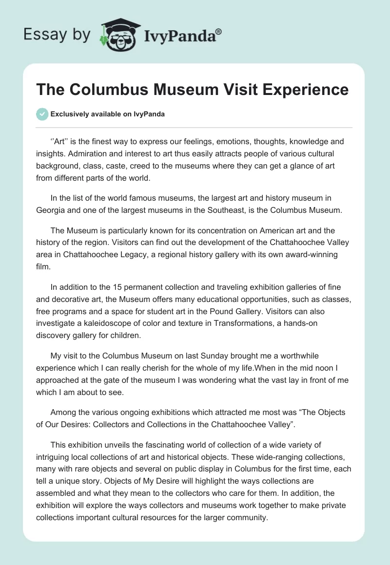 The Columbus Museum Visit Experience. Page 1
