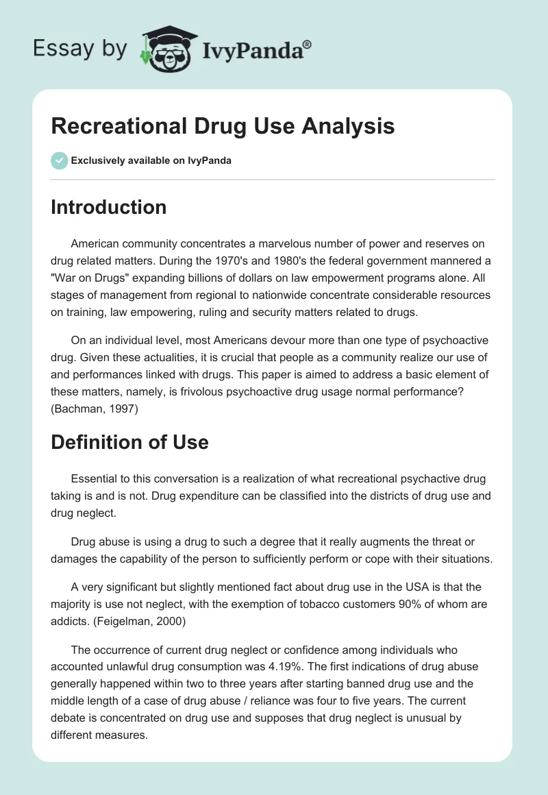 Recreational Drug Use Analysis. Page 1