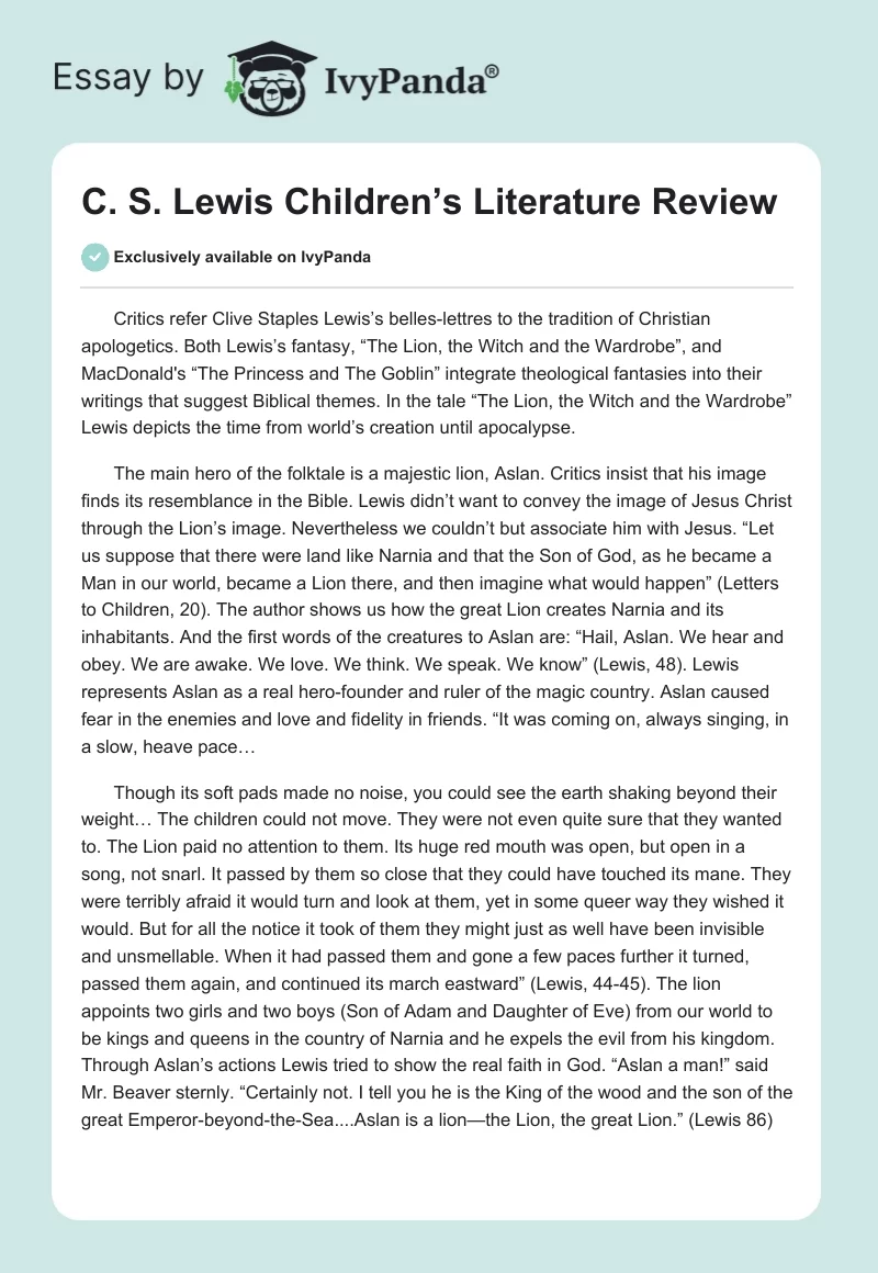 C. S. Lewis Children’s Literature Review. Page 1
