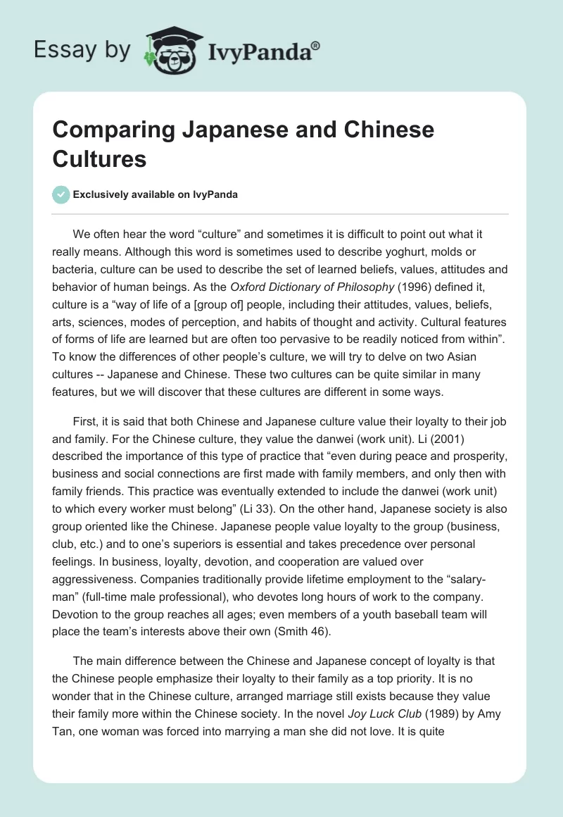 Comparing Japanese and Chinese Cultures. Page 1
