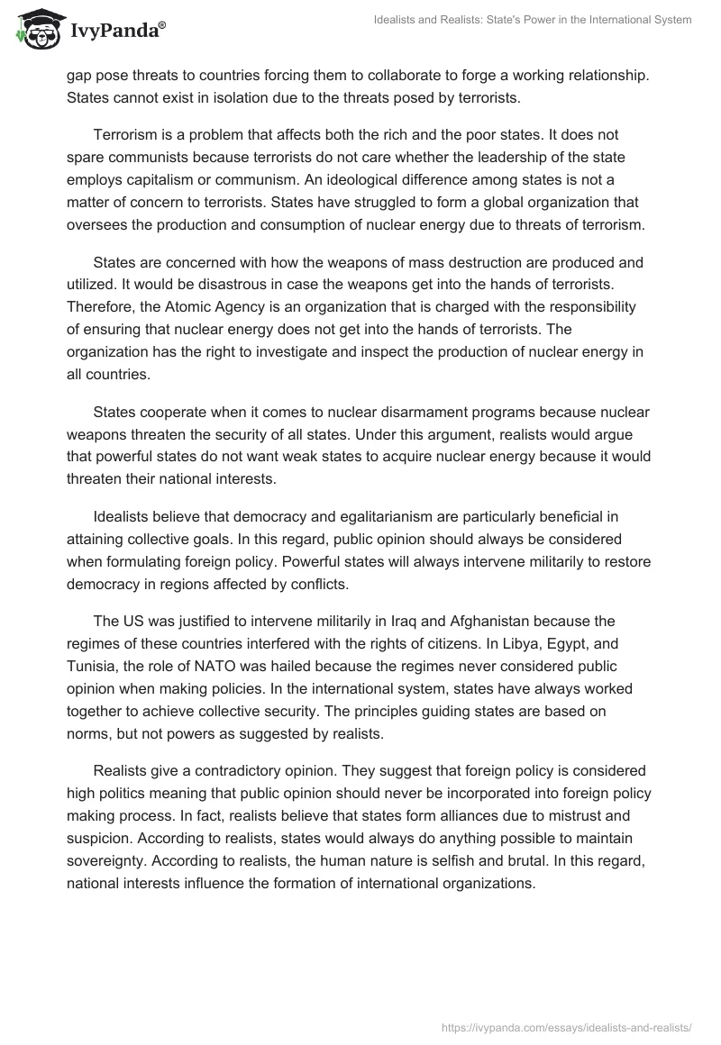 Idealists and Realists: State's Power in the International System. Page 3