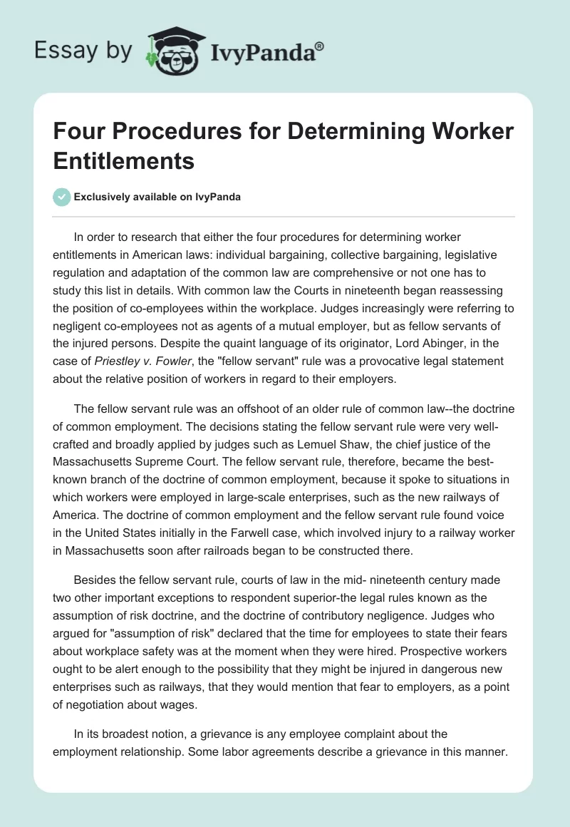 Four Procedures for Determining Worker Entitlements. Page 1
