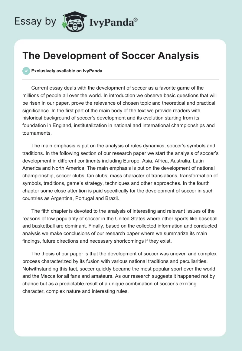 The Development of Soccer Analysis. Page 1