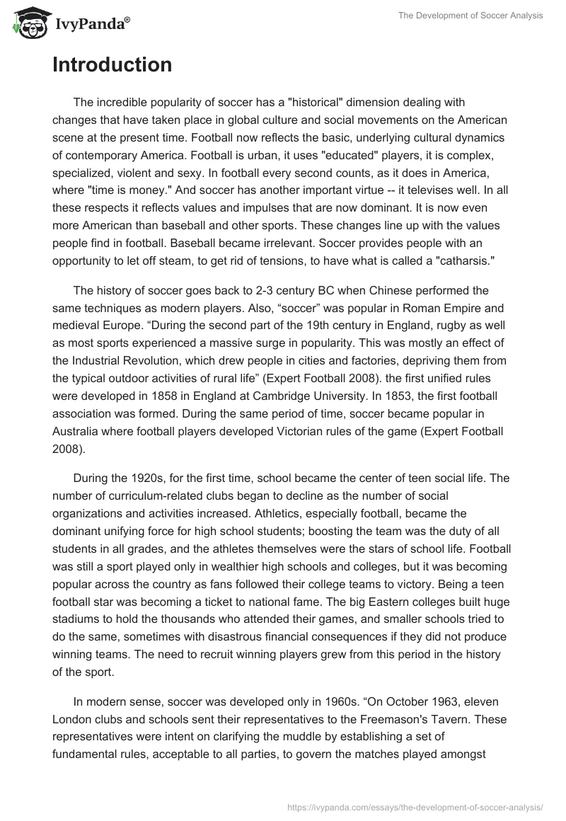 The Development of Soccer Analysis. Page 2