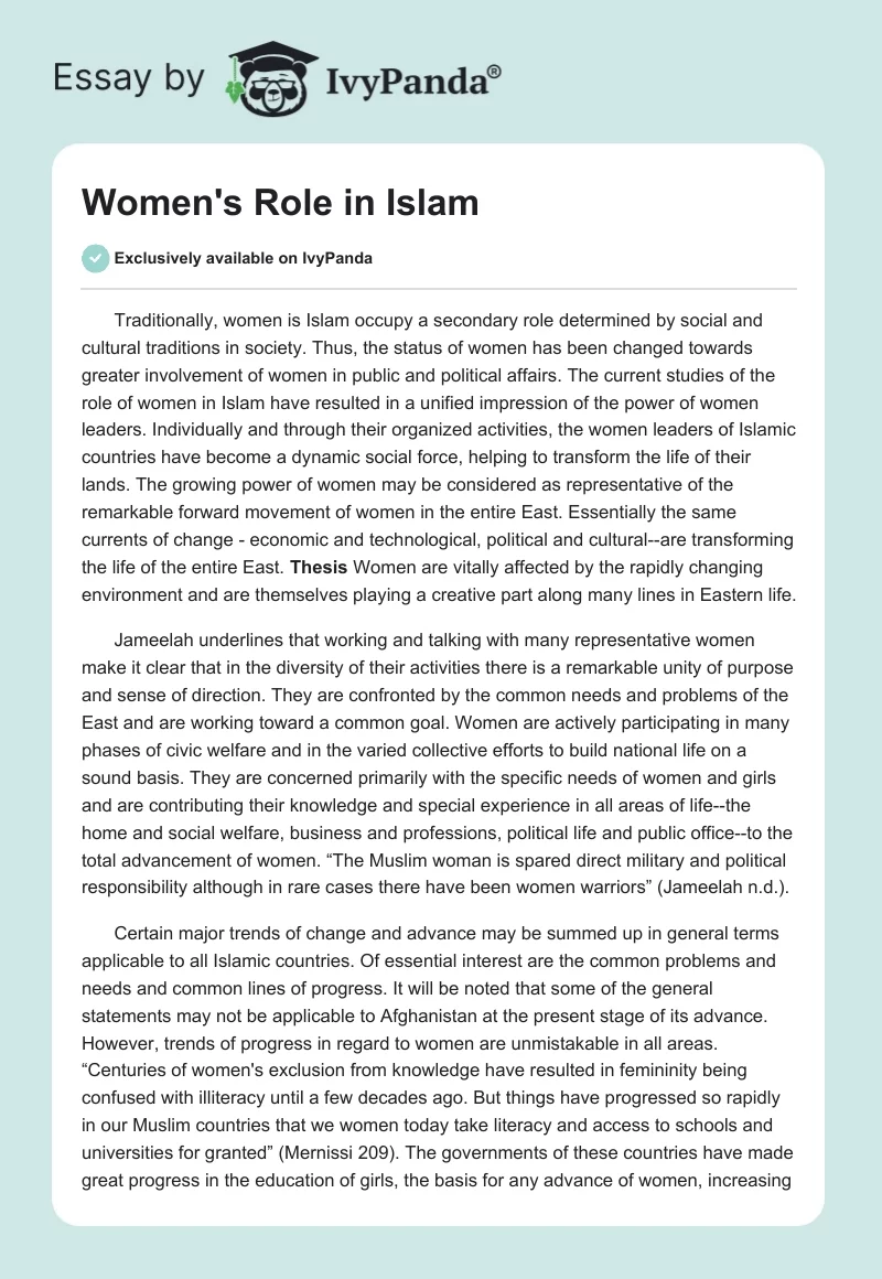 Women's Role in Islam. Page 1