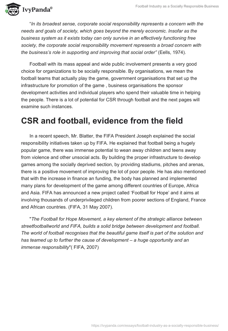 Football Industry as a Socially Responsible Business. Page 2