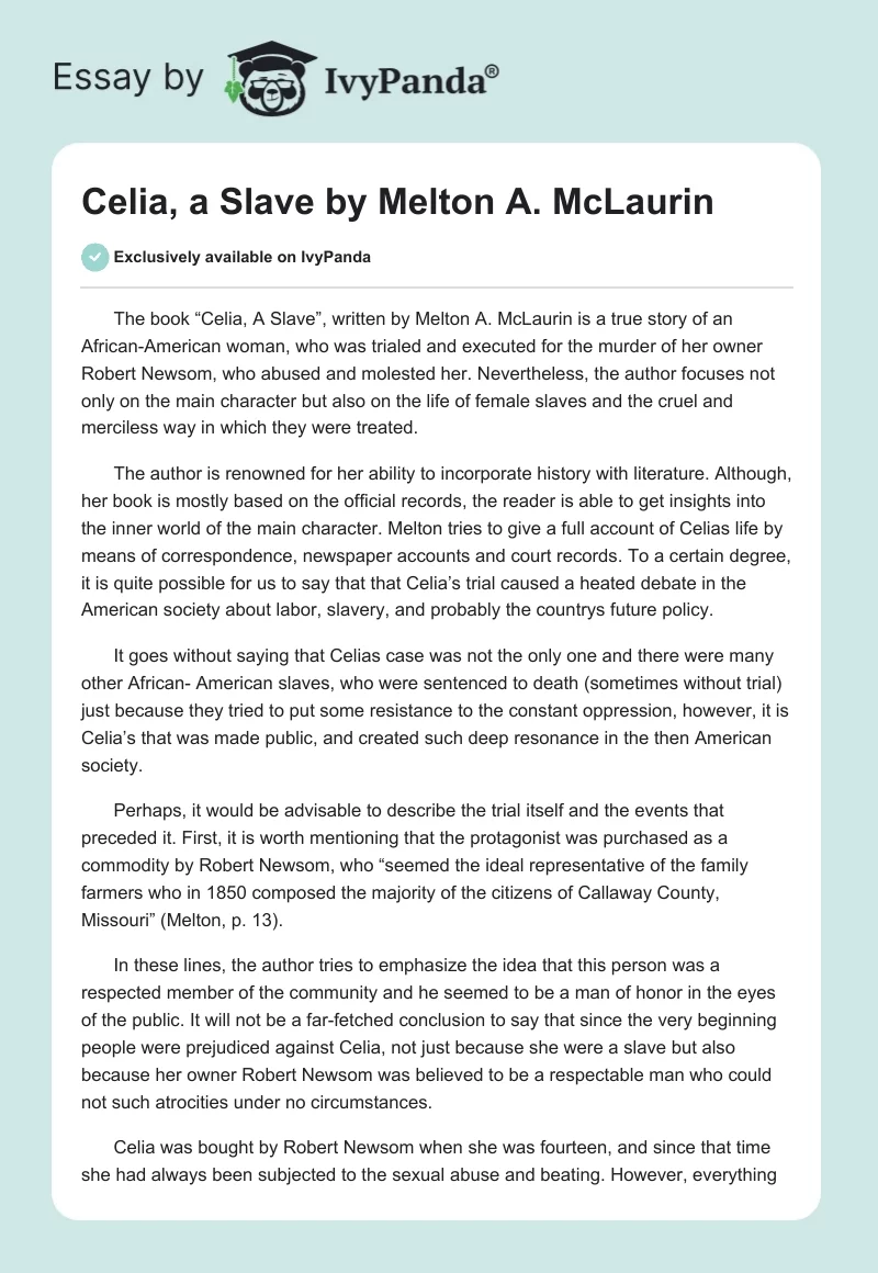 "Celia, a Slave" by Melton A. McLaurin. Page 1