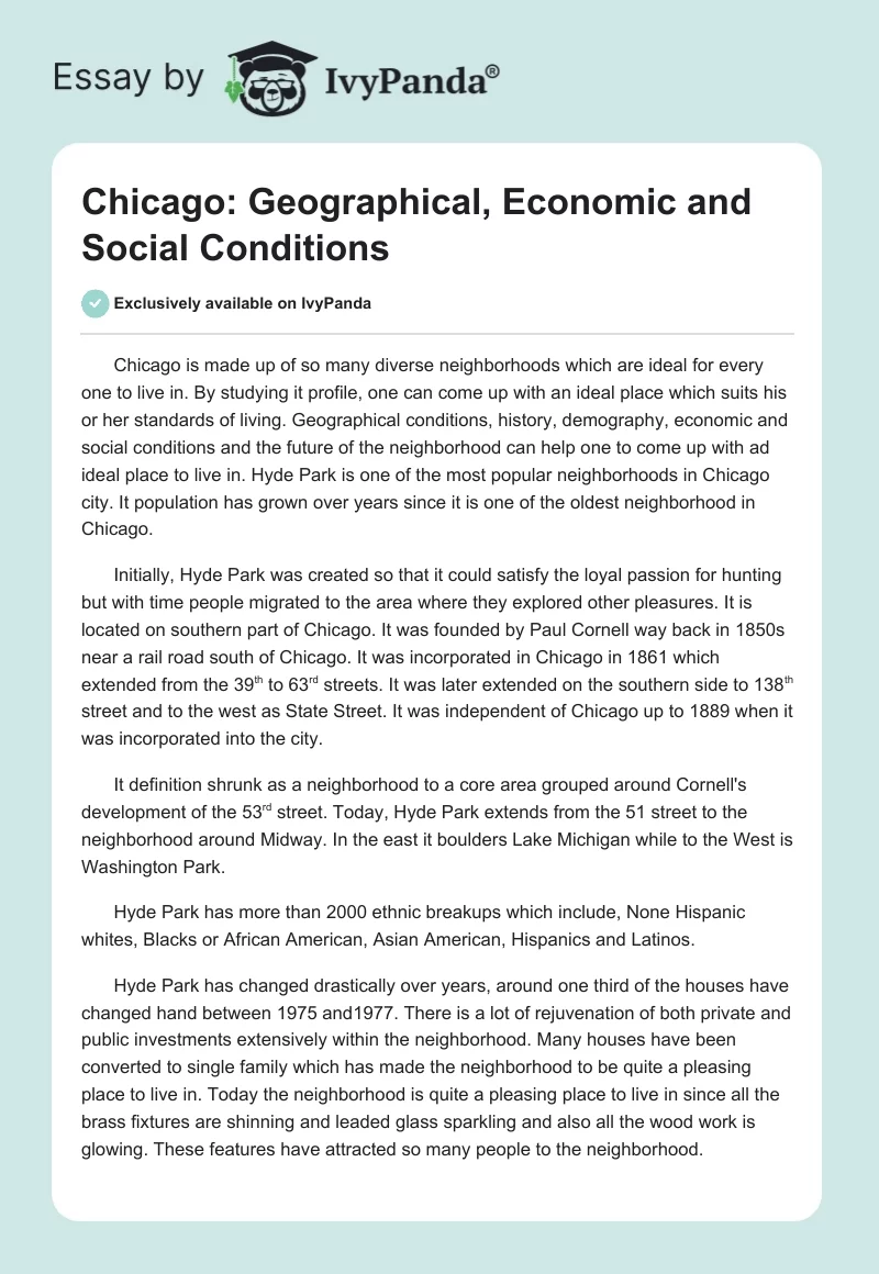 Chicago: Geographical, Economic and Social Conditions. Page 1