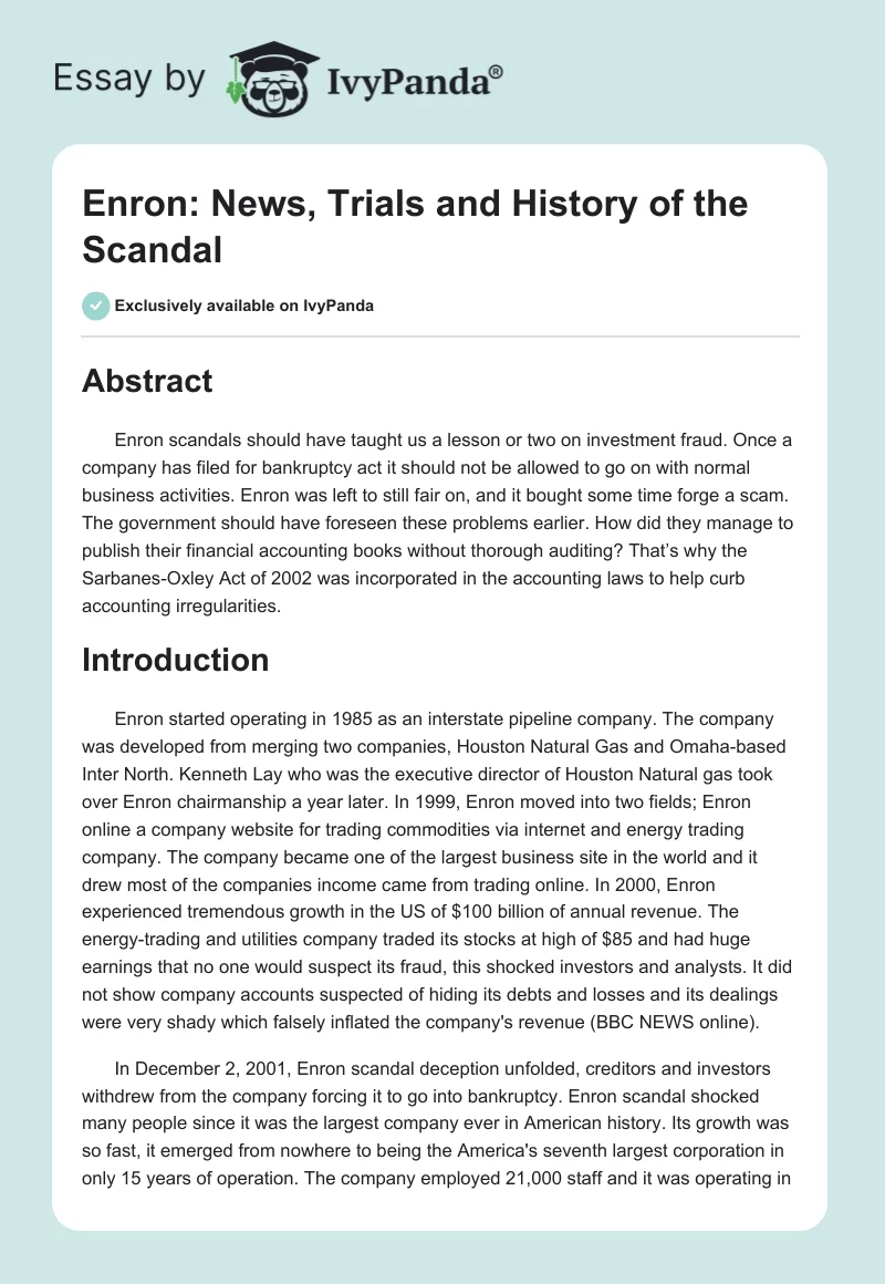 Enron: News, Trials and History of the Scandal. Page 1