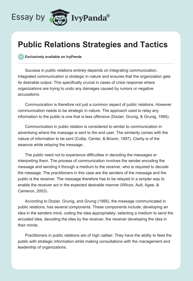 Public Relations Strategies and Tactics. Page 1