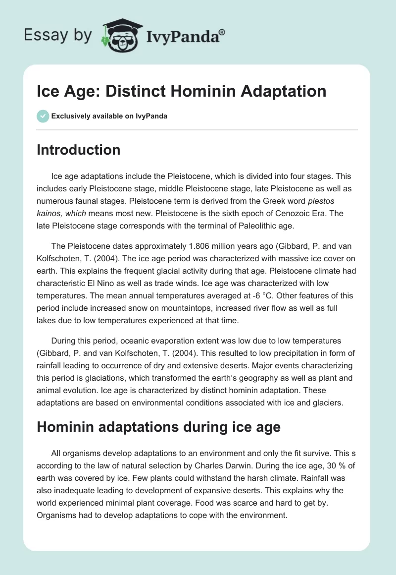 Ice Age: Distinct Hominin Adaptation. Page 1