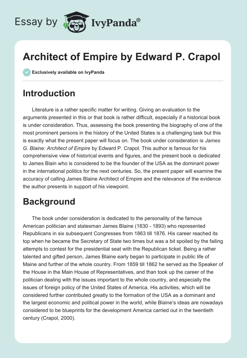 "Architect of Empire" by Edward P. Crapol. Page 1