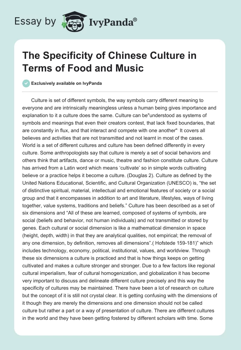 The Specificity of Chinese Culture in Terms of Food and Music. Page 1