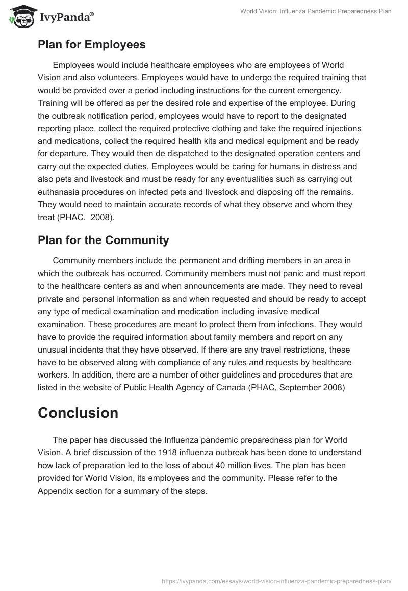 World Vision: Influenza Pandemic Preparedness Plan. Page 4