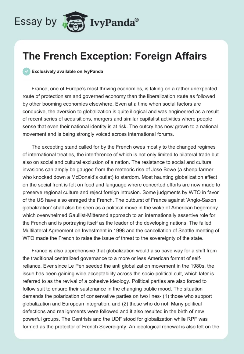 The French Exception: Foreign Affairs. Page 1