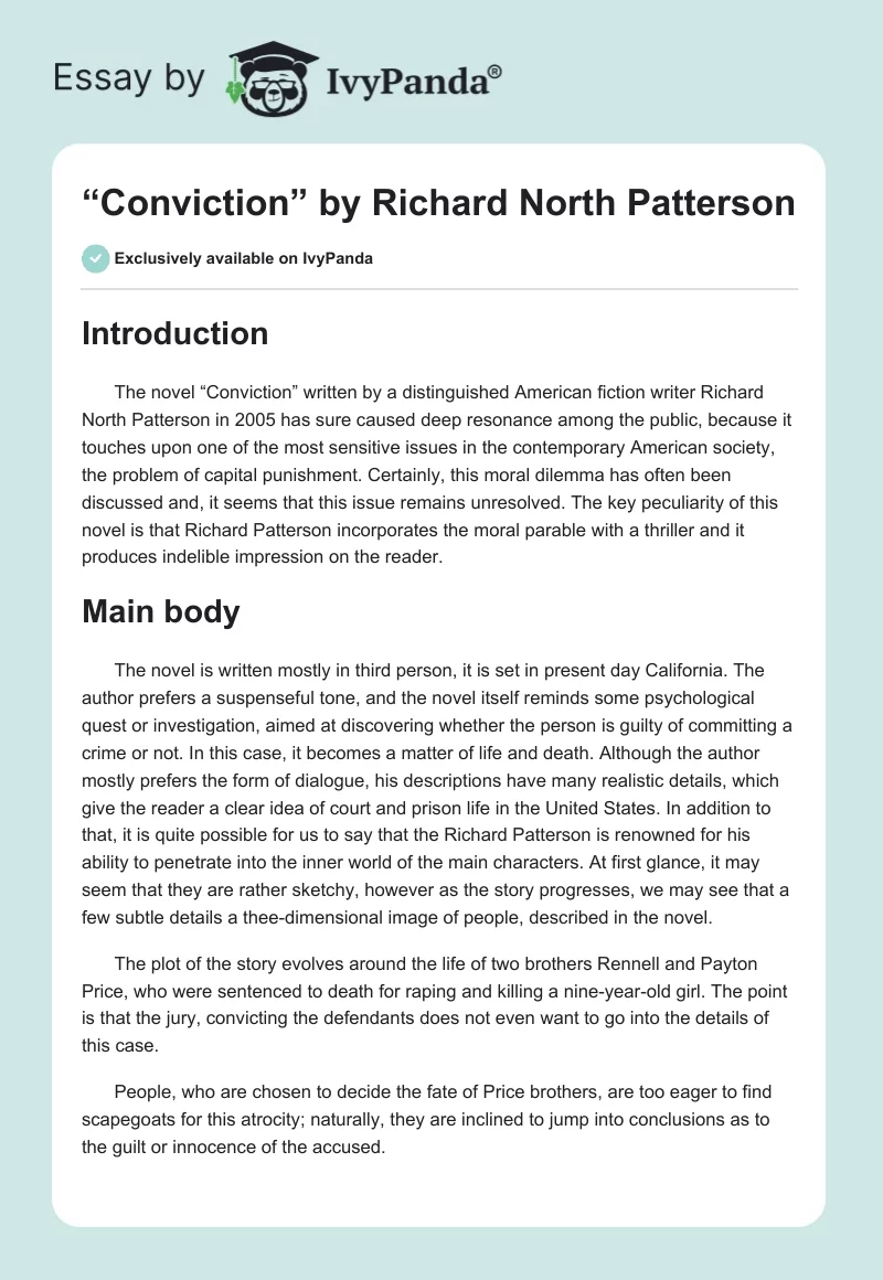 “Conviction” by Richard North Patterson. Page 1