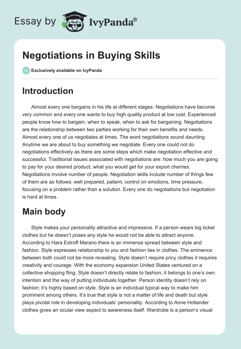 Negotiations in Buying Skills. Page 1