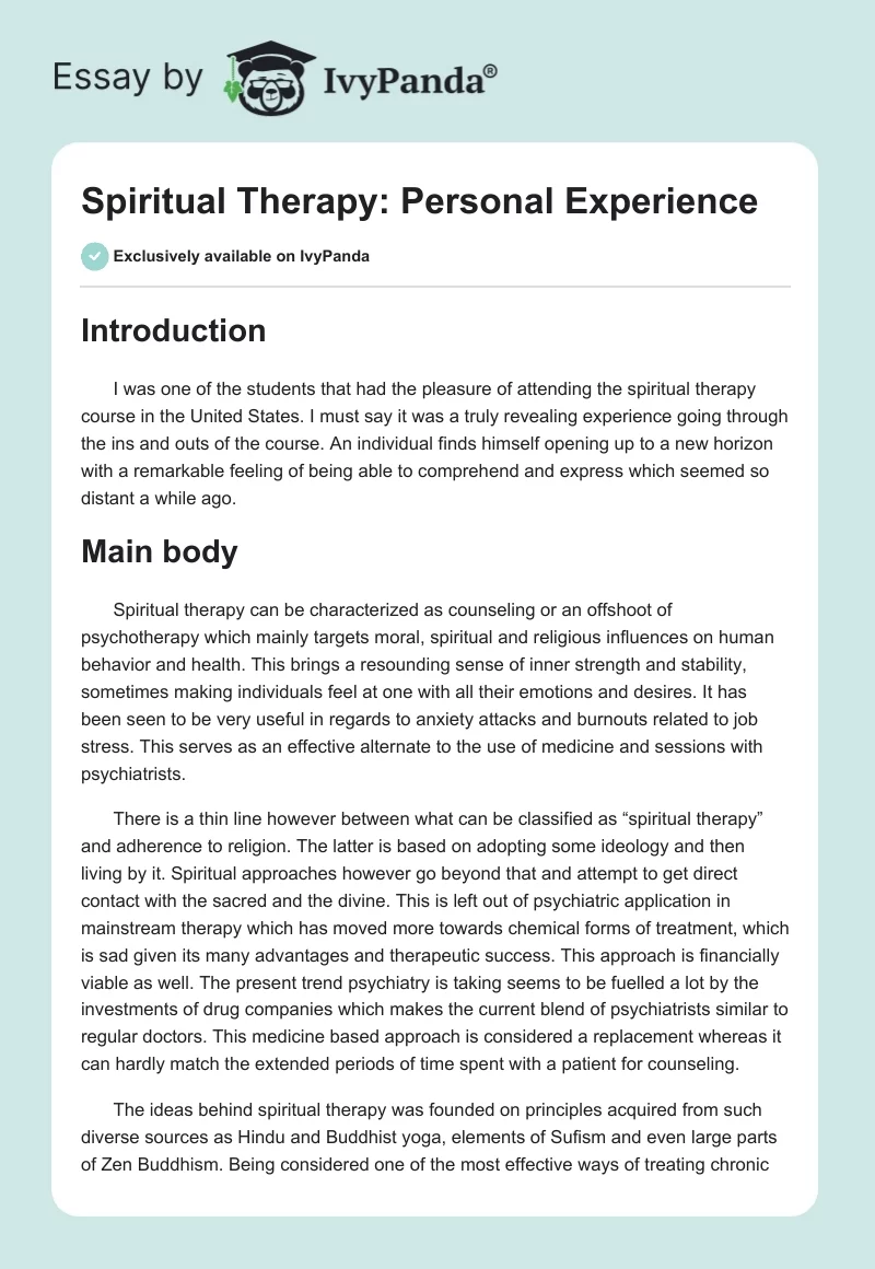 Spiritual Therapy: Personal Experience. Page 1