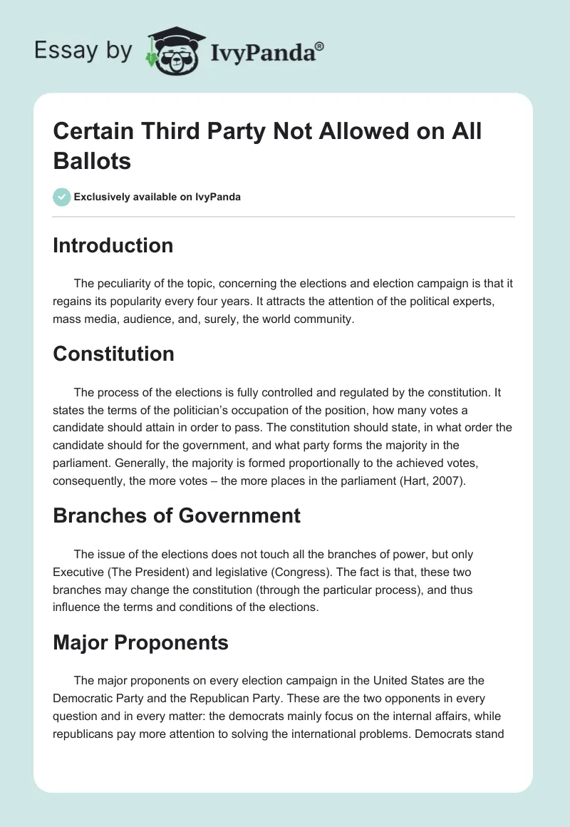 Certain Third Party Not Allowed on All Ballots. Page 1