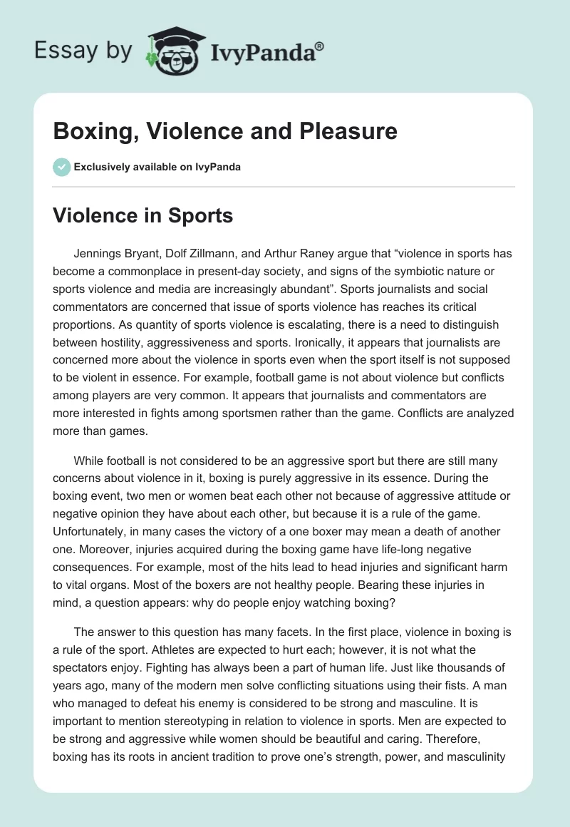 Boxing, Violence and Pleasure. Page 1