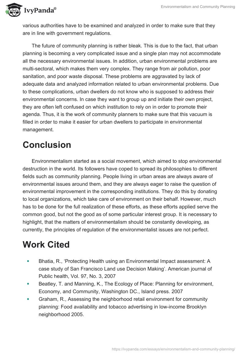 Environmentalism and Community Planning. Page 3