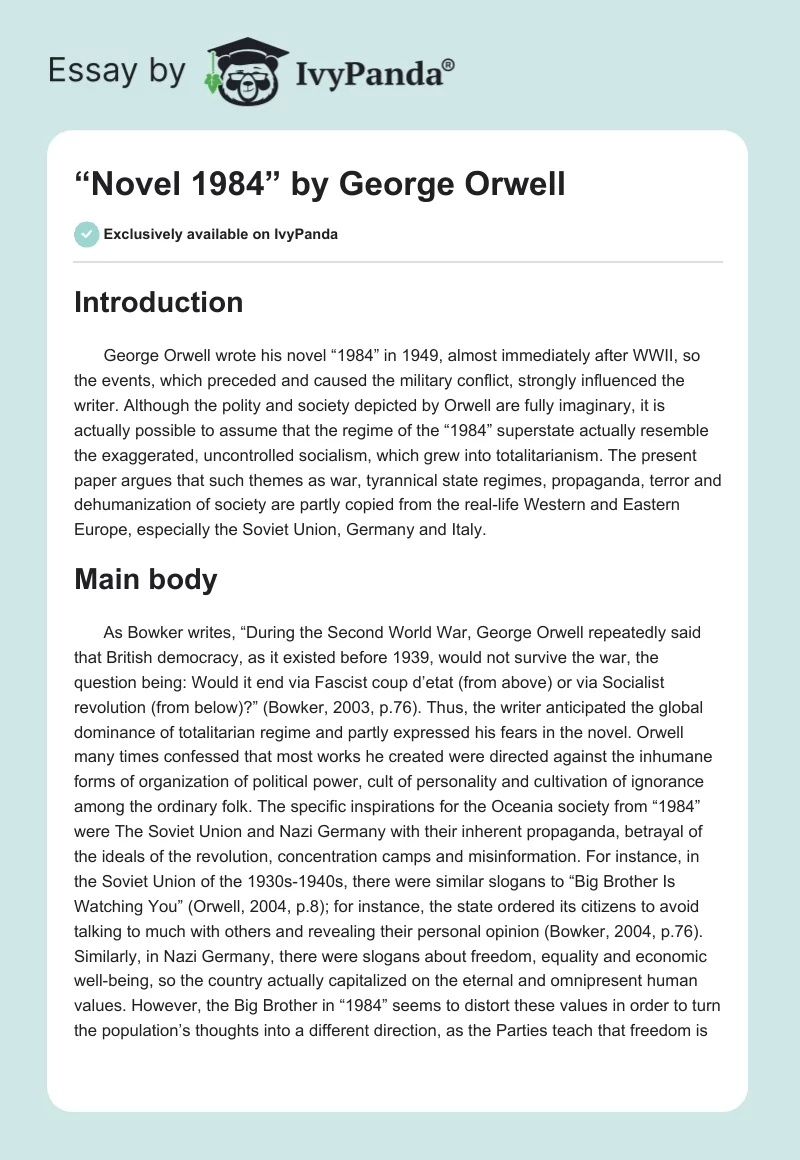 “Novel 1984” by George Orwell. Page 1