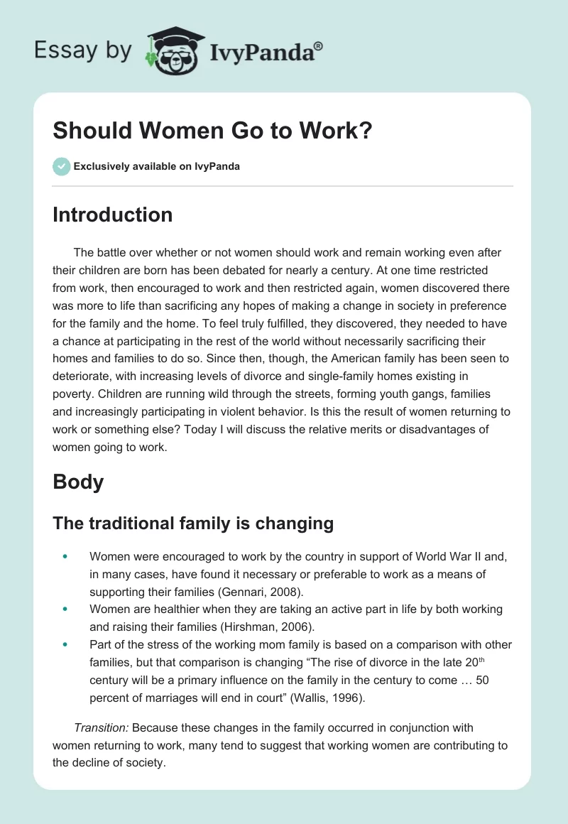 Should Women Go to Work?. Page 1