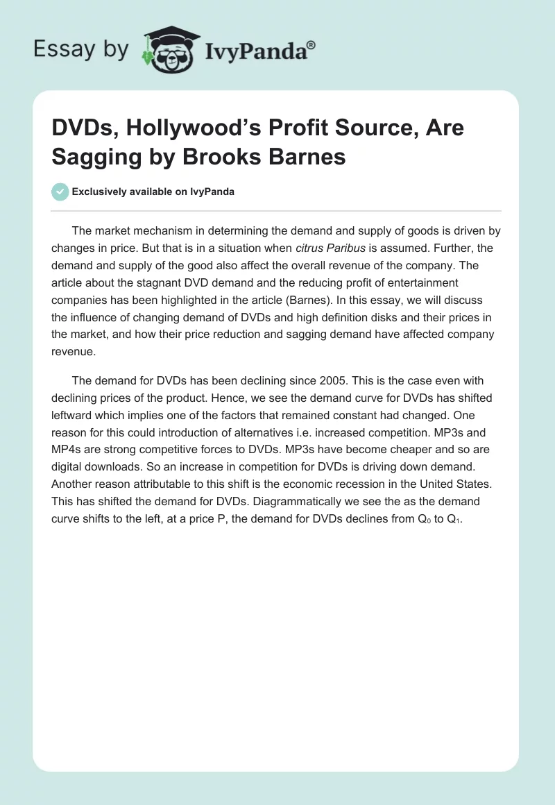 "DVDs, Hollywood’s Profit Source, Are Sagging" by Brooks Barnes. Page 1