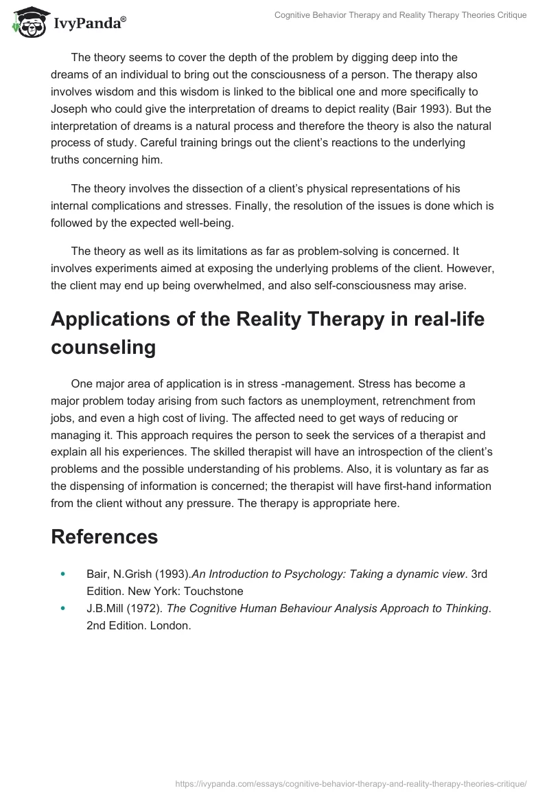 Cognitive Behavior Therapy and Reality Therapy Theories Critique. Page 3