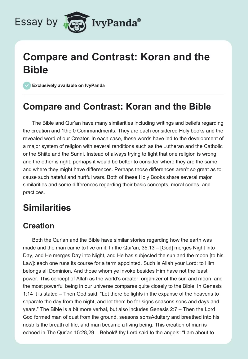 Compare and Contrast: Koran and the Bible. Page 1