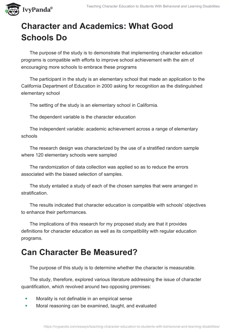 Teaching Character Education to Students With Behavioral and Learning Disabilities. Page 2