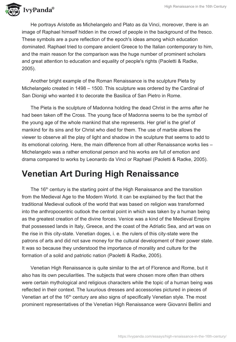 High Renaissance in the 16th Century. Page 4
