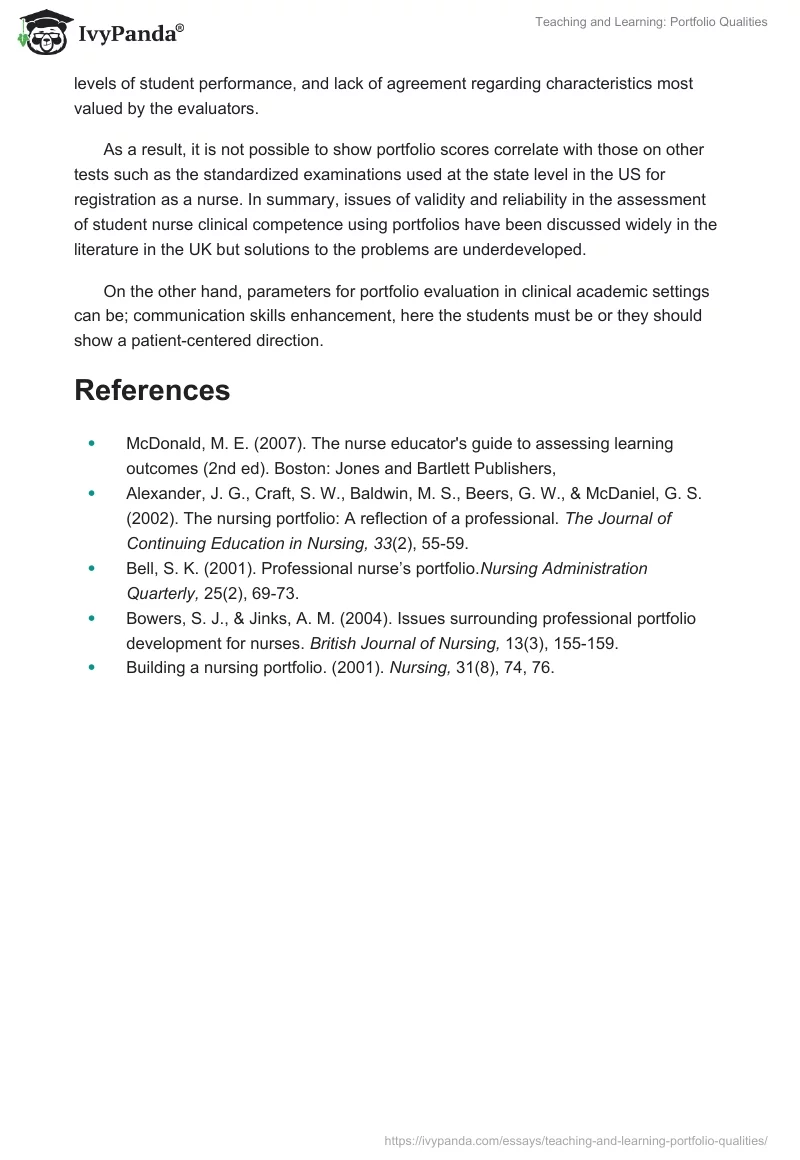 Teaching and Learning: Portfolio Qualities. Page 2