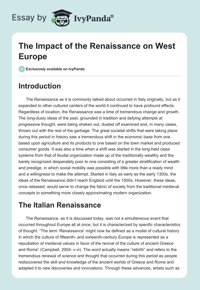 The Impact of the Renaissance on West Europe. Page 1