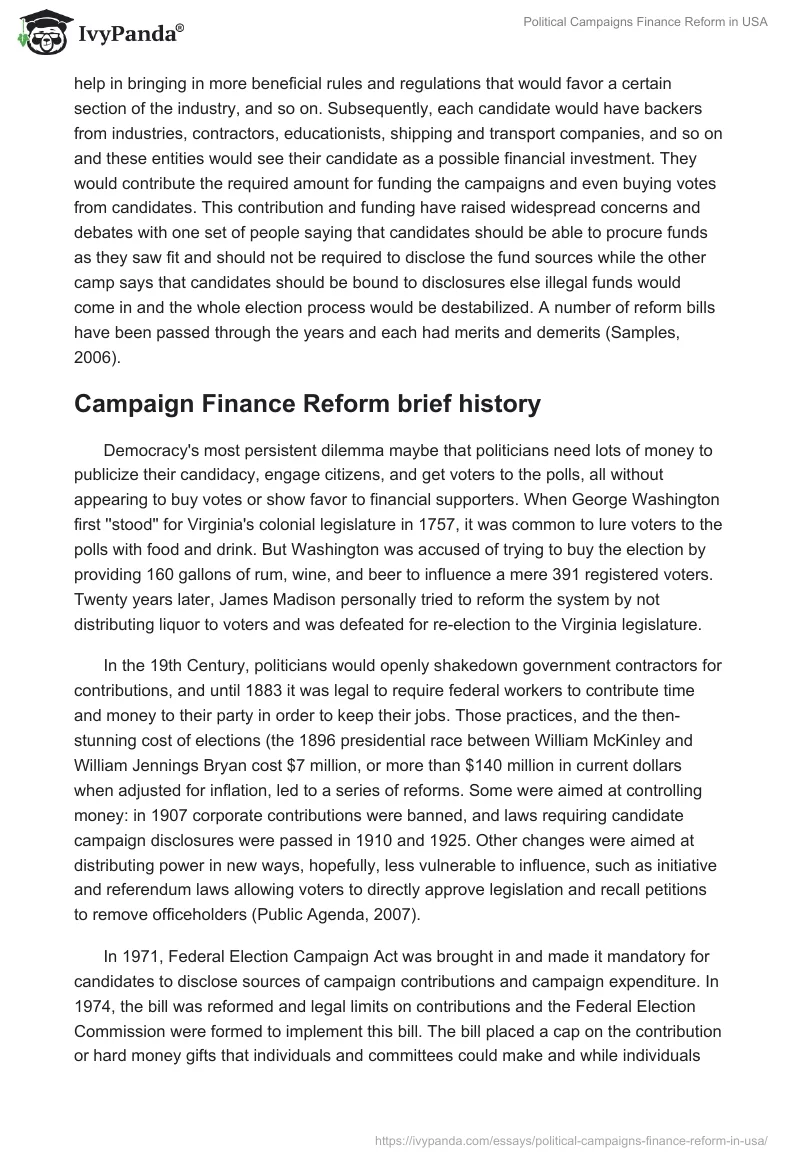 Political Campaigns Finance Reform in USA. Page 2