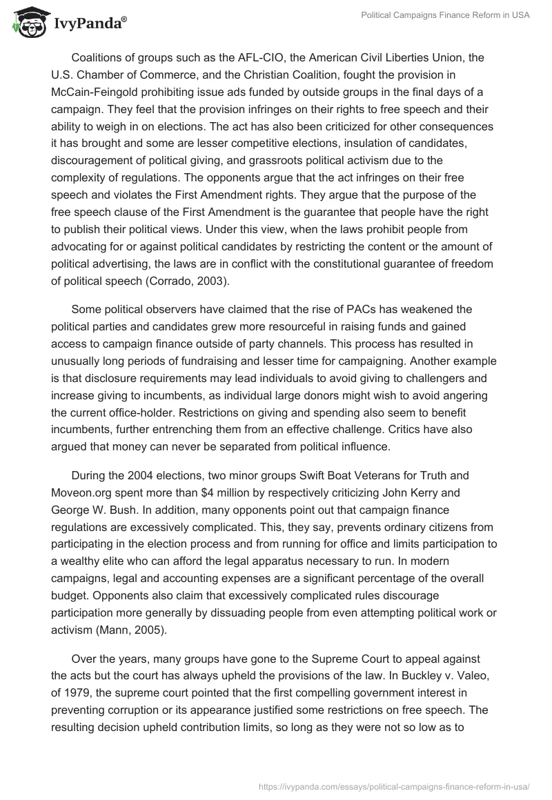 Political Campaigns Finance Reform in USA. Page 4