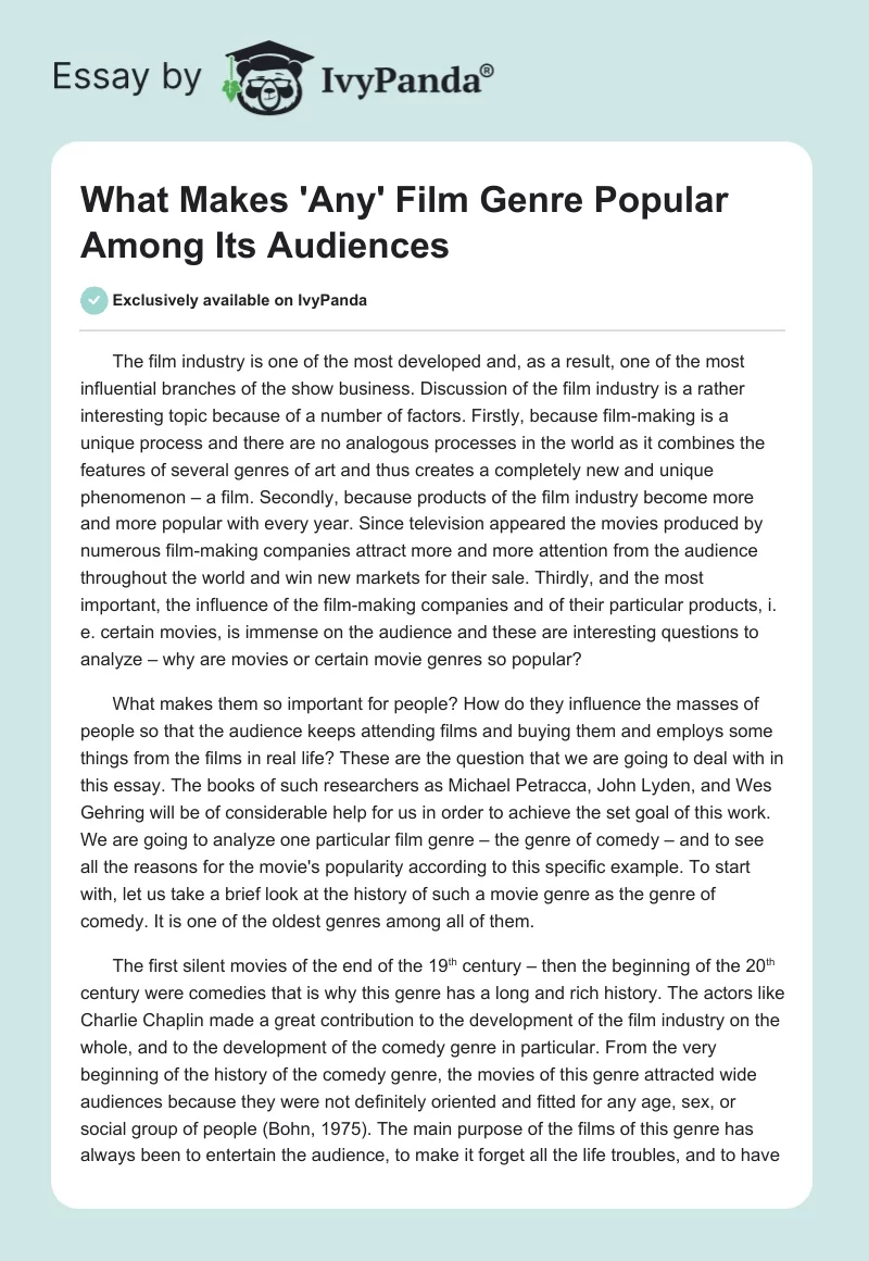 What Makes 'Any' Film Genre Popular Among Its Audiences. Page 1