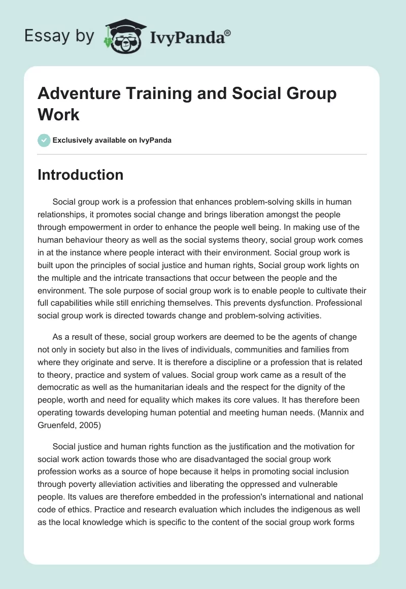 Adventure Training and Social Group Work. Page 1