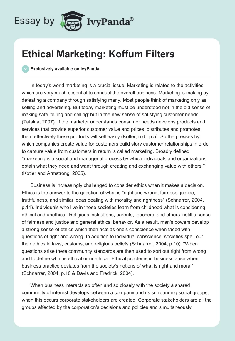 Ethical Marketing: Koffum Filters. Page 1