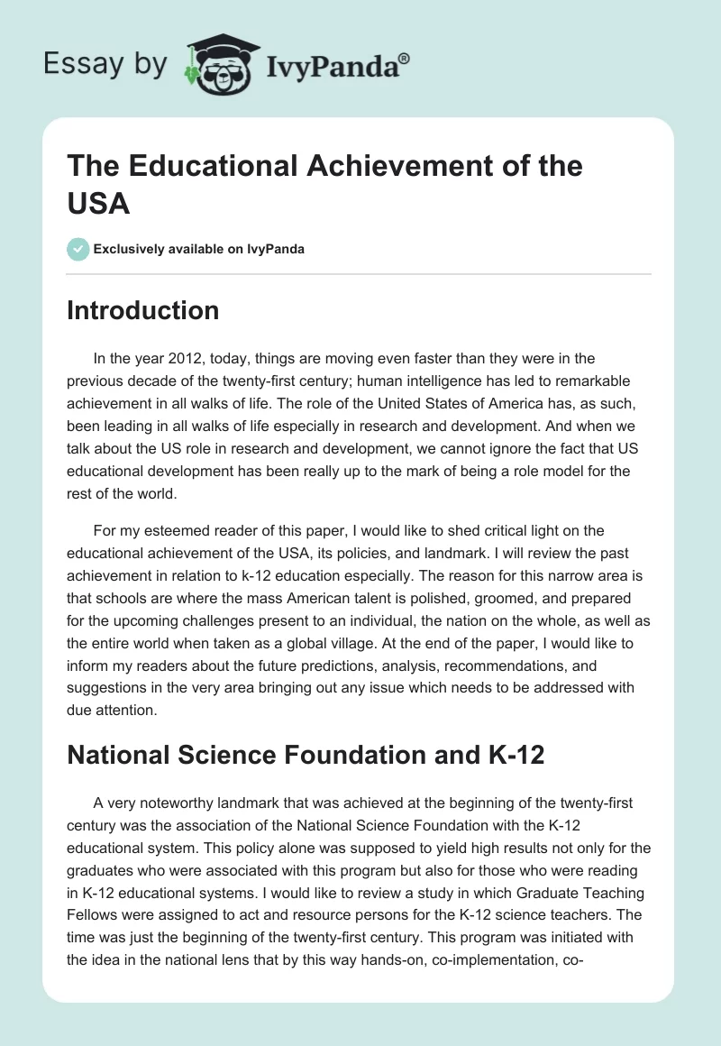 The Educational Achievement of the USA. Page 1