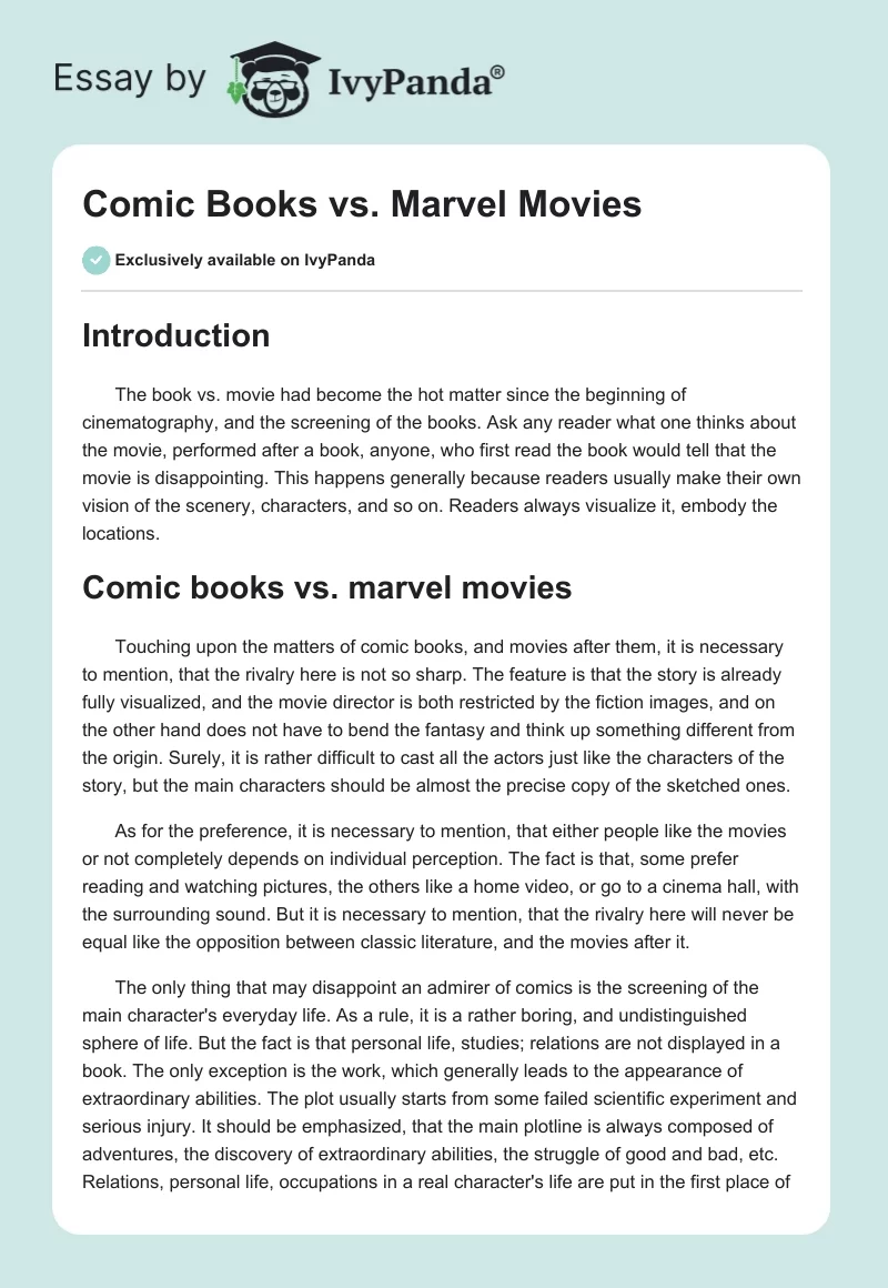 Comic Books vs. Marvel Movies. Page 1