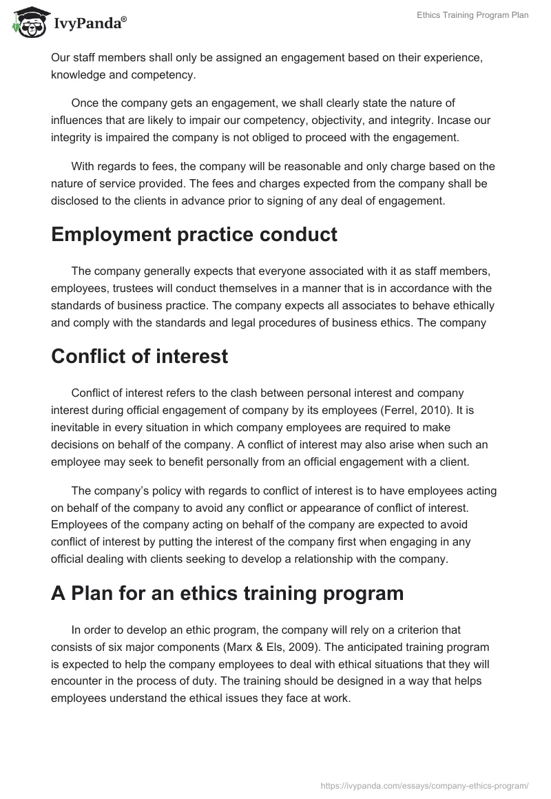 Ethics Training Program Plan. Page 2