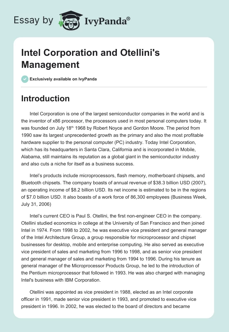 Intel Corporation and Otellini's Management. Page 1