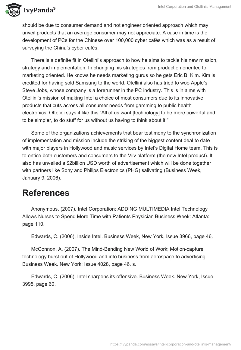 Intel Corporation and Otellini's Management. Page 4