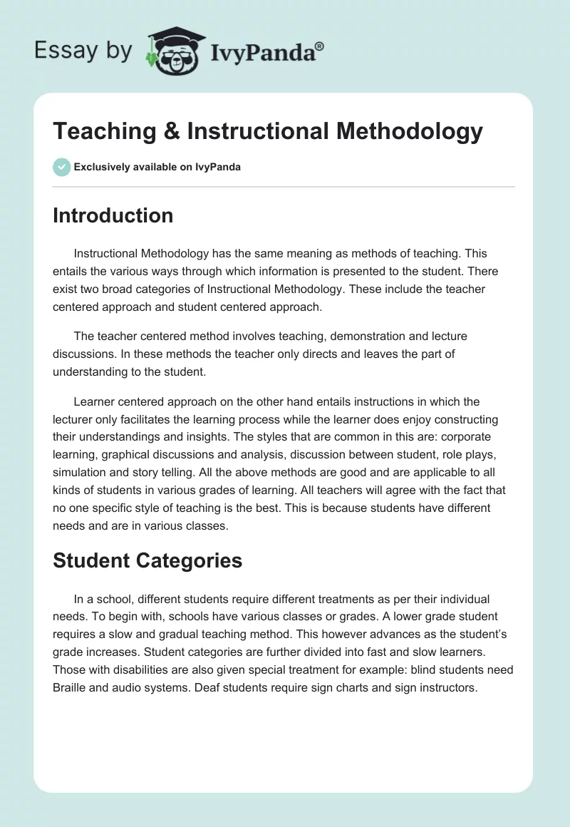 Teaching & Instructional Methodology. Page 1