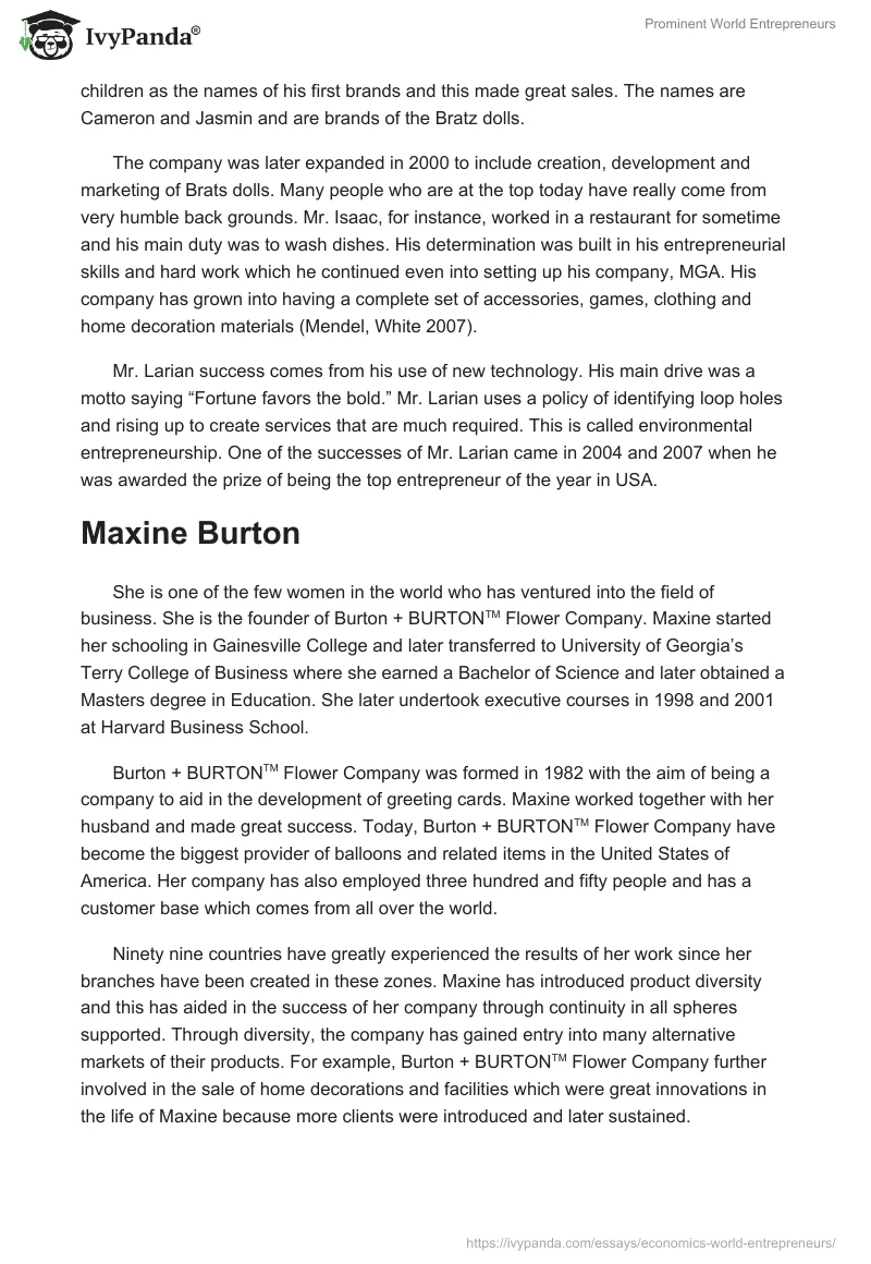 Isaac Larian and Maxine Burton: Entrepreneurial Success Stories. Page 2