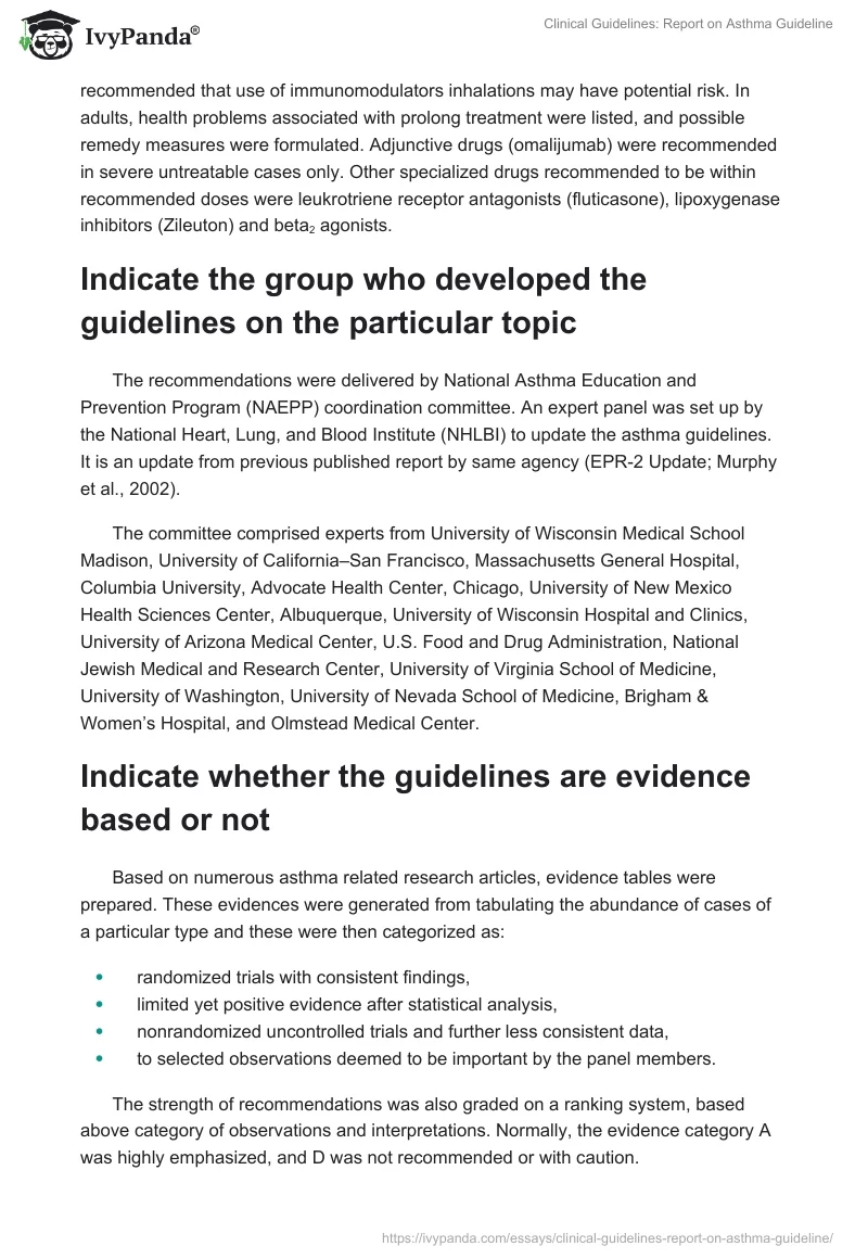 Clinical Guidelines: Report on Asthma Guideline. Page 2