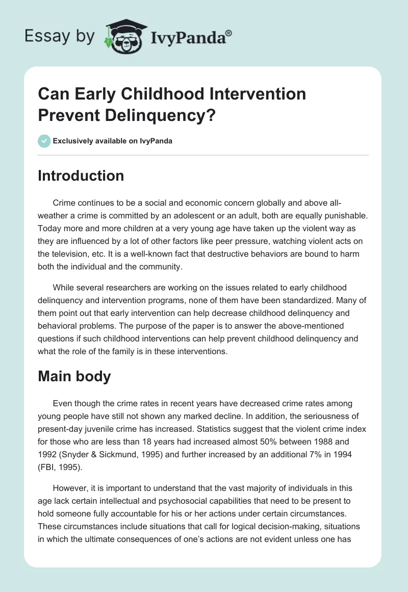Can Early Childhood Intervention Prevent Delinquency?. Page 1