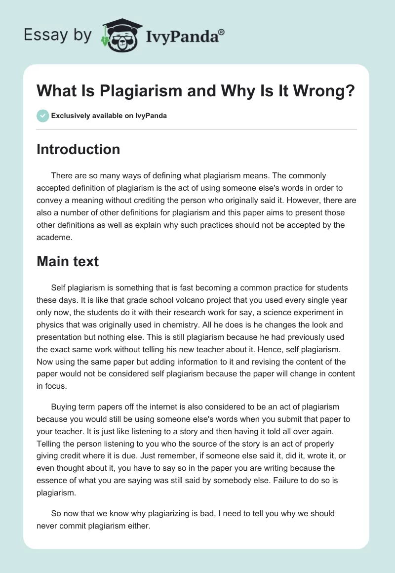 What Is Plagiarism and Why Is It Wrong?. Page 1